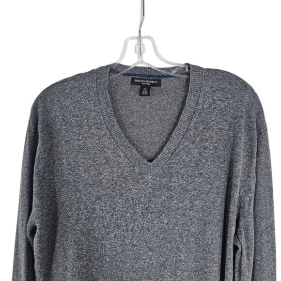 Banana Republic VNeck Pullover Sweater Sz XL Silk Linen Gray Quiet Luxury - Picture 3 of 7